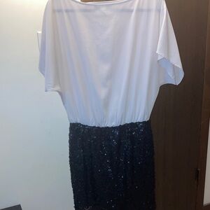 Jennifer Lopez Cream Top Black Sequin Midi Dress